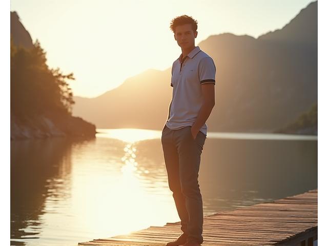 Moderne sommerklær ved en norsk fjord på en lys sommerkveld.