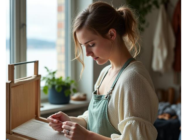 Portrett av en Bergen-basert tekstilkunstner som jobber med intrikate stoffer.