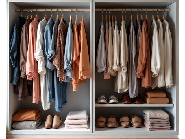 Før/etter bilder av en kapselgarderobe for en kvinne i Oslo