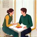 Bilde av to mennesker i samtale med en skredder i et designstudio