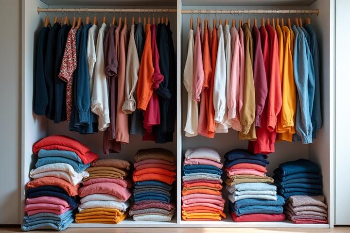 Visuell sammenligning av fordeler med kapselgarderobe mot tradisjonell garderobe