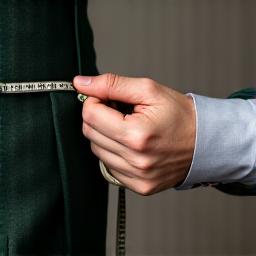 A tailor taking precise measurements with a tape measure on a client, focusing on accuracy.