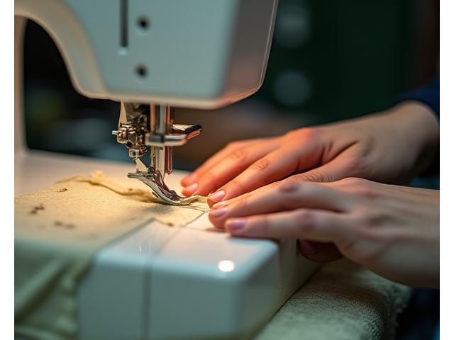 En tekstilarbeider som finjusterer en søm på en symaskin, fremhever fokus på detaljer og håndverk