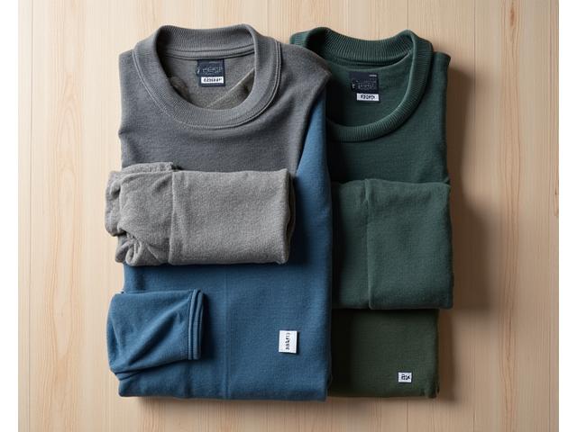 Et utvalg av fargerike base layers i merinoull lagt ut flatt, viser myke teksturer og logoetikett.